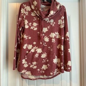 Simply Southern Burgundy Floral Cowl Neck Sweater